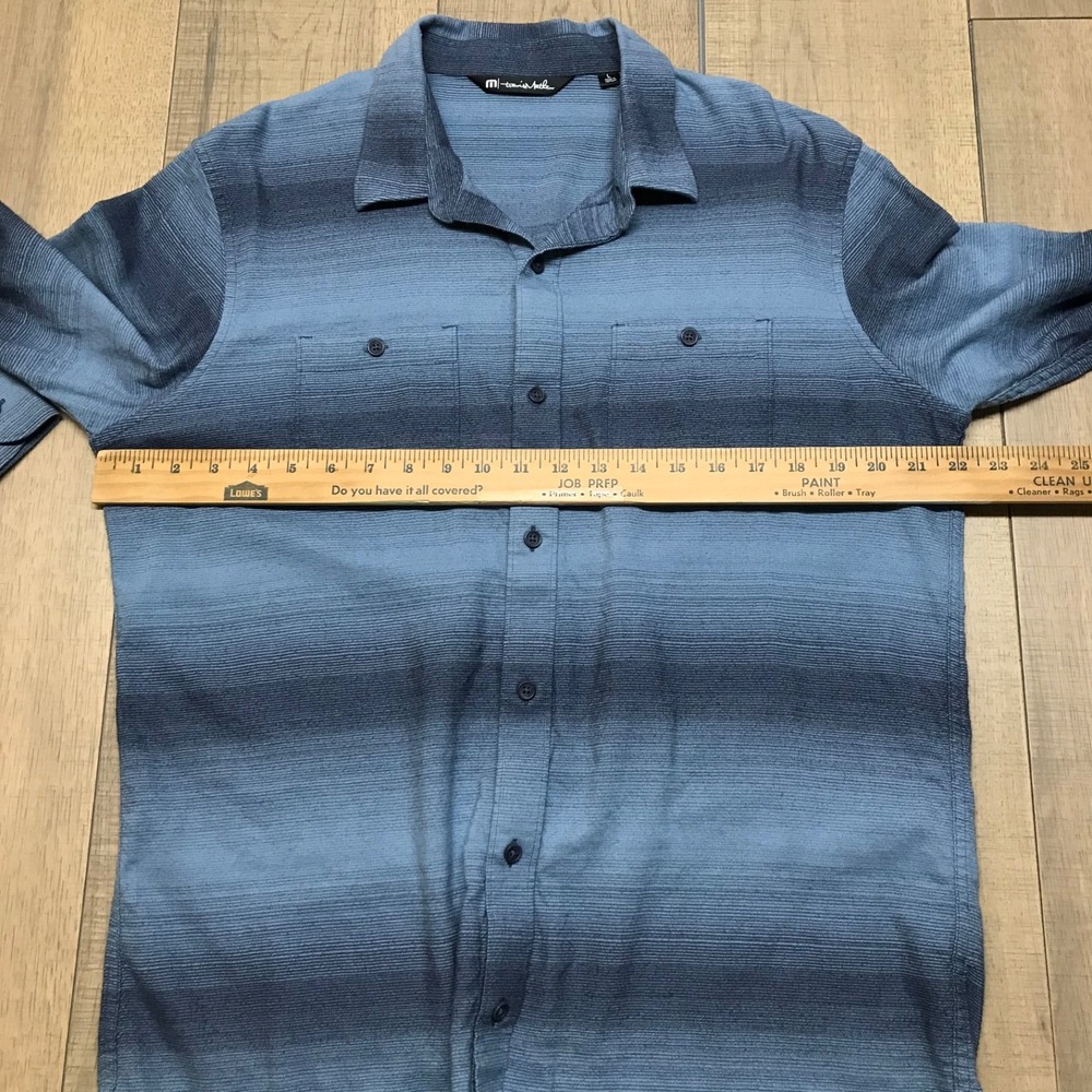 Travis Mathew Shirt Mens Size L Blue Button Up Long Sleeve Striped Cotton Blend - Picture 8 of 11